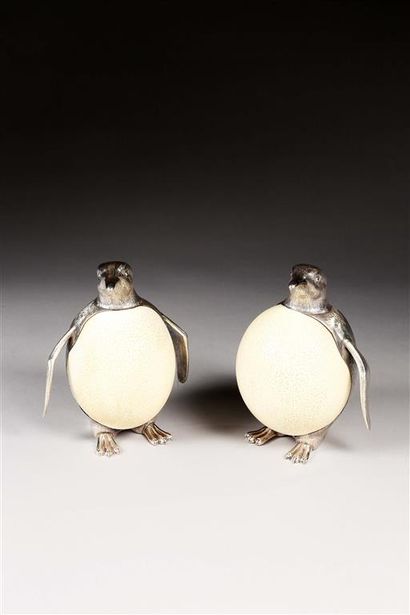 Paire de pingouins en argent (833 millièmes)...
