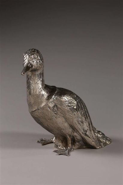 Canard formant seau à glace en métal argenté,...