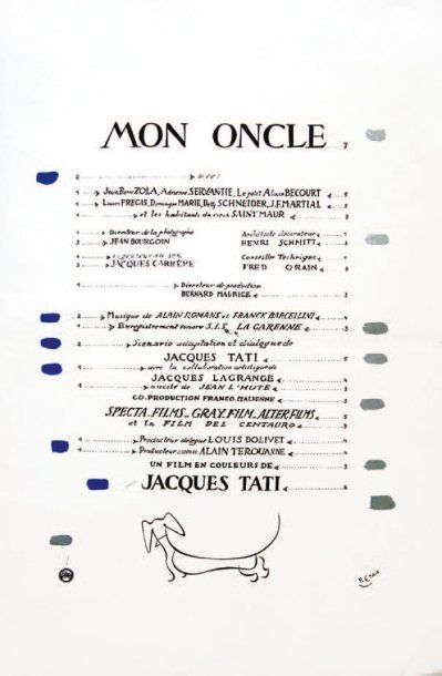 MON ONCLE. Projet de générique, signé Pierre...