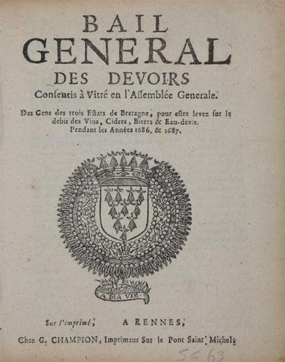 [Cidre] [Vins] [Bretagne]. Bail général des...