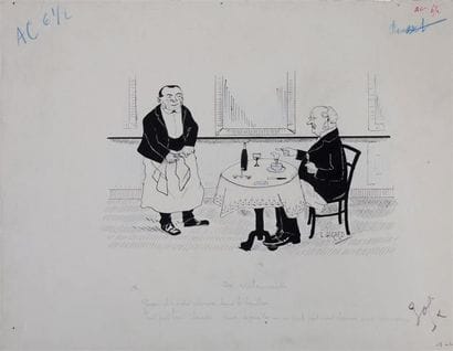AU RESTAURANT.
GIRARD (L.). 
Dessin à l'encre...