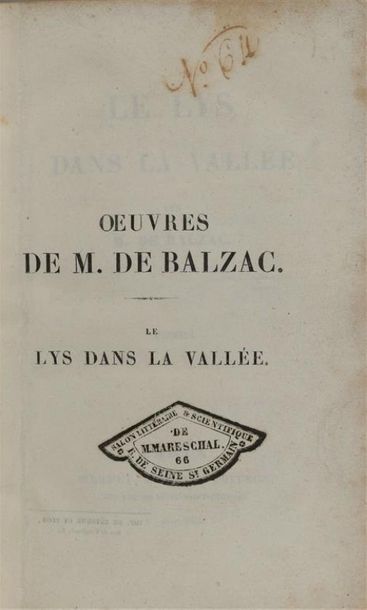BALZAC (Honoré de). Le lys dans la vallée....