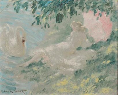 Louis ICART (1888-1950).
Léda et le cygne.
Huile...