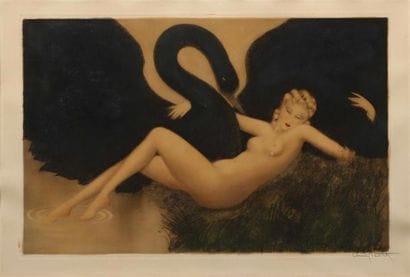 Louis ICART (1888-1950).
Leda et le cygne.
Eau-forte...
