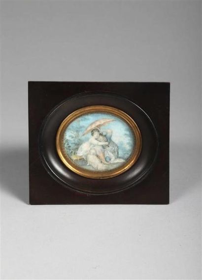 Lot de trois miniatures dont l'une rectangulaire...