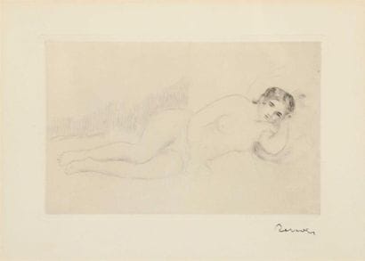 RENOIR (1841-1919).
Nu féminin allongé.
Eau-forte,...