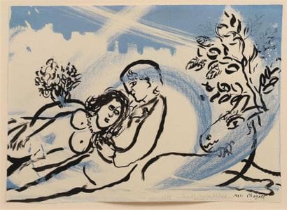 ** Marc CHAGALL (1887-1985).
Les amoureux.
Encre...