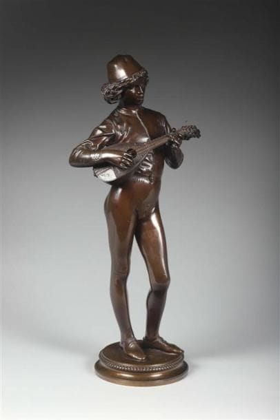 Paul DUBOIS (1829-1905).
Le musicien florentin.
Bronze...