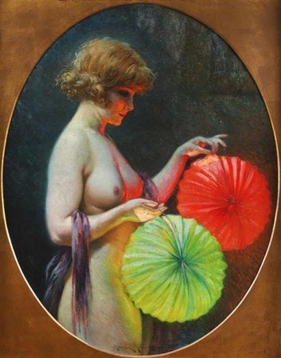 Maurice MILLIÈRE (1871-1946).
Nu aux lampions,...