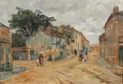 Edmond PETITJEAN (1844-1925).
Entrée de village.
Toile...