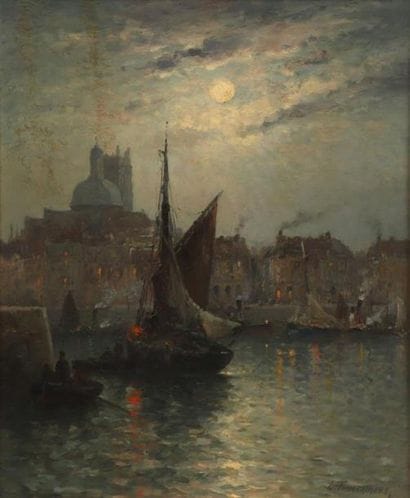 Louis TIMMERMANS (1846-1910).
Port la nuit.
Huile...
