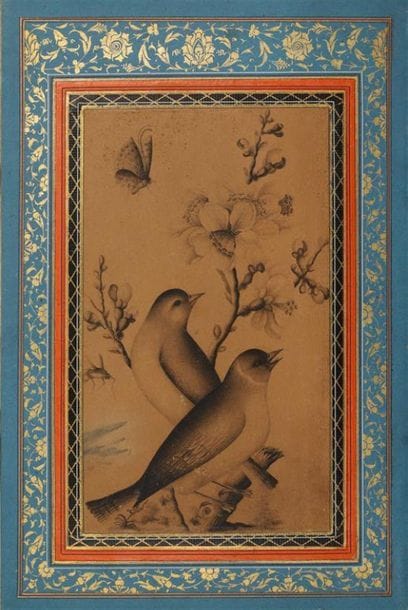 PÂGE D'ALBUM, IRAN QÂJÂR, XIXe siècle.
Deux...