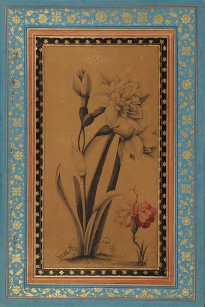 PÂGE D'ALBUM, IRAN QÂJÂR, XIXe siècle.
Deux...