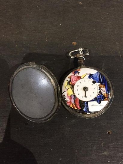 Une montre à gousset cadran émaillé blanc,...