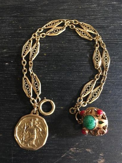 Bracelet 2 rangs en or jaune 18K (750 millièmes),...
