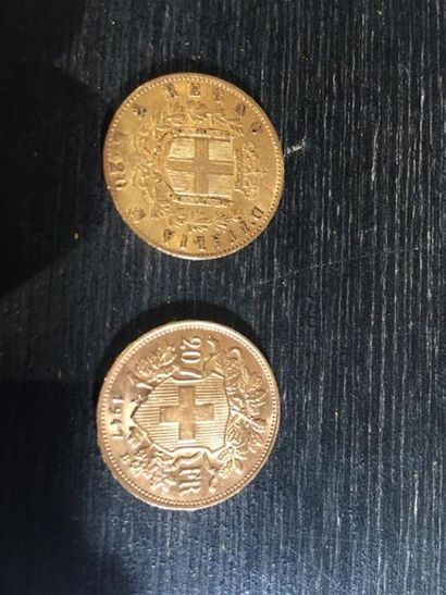 2 pièces étrangères en or :
- 20 FRANCS SUISSES,...