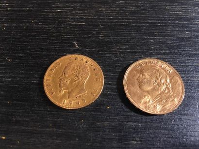 2 pièces étrangères en or :
- 20 FRANCS SUISSES,...