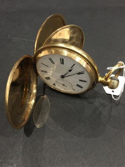 MONTRE de gousset en or jaune, cadran émaillé...
