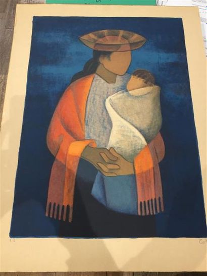 Louis TOFFOLI.
Femme et son enfant.
Lithographie...