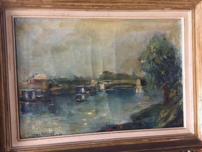 Jean DANNET (1912-1997).
Pont sur la Seine.
Huile...