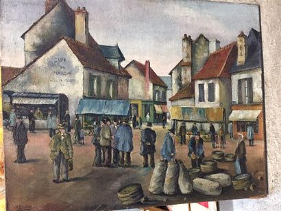 Raymond BESSE (1899-1969). 
Marché. 
Huile...