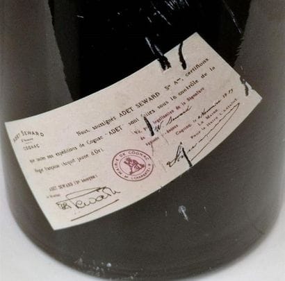 1 bouteille COGNAC ADET SEWARD 1929. 
Certificat...