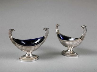 SALERON en argent (950/1000e) de forme navette...