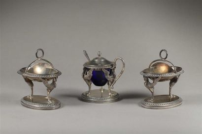 ENSEMBLE À CONDIMENTS en argent (950/1000e),...