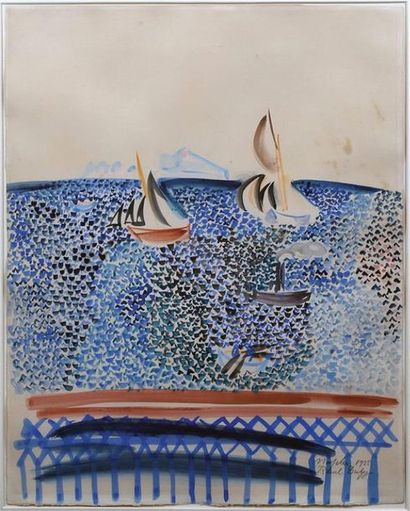 Raoul DUFY (1877-1953).
Voiliers au large...