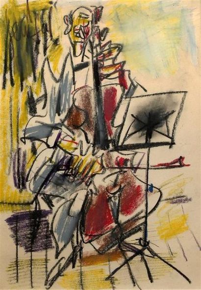 GEN PAUL (1895-1975).
Joueur de contrebasse.
Fusain,...