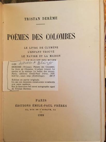 DERÈME (Tristan). L'enlèvement sans clair...