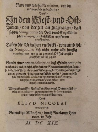 [Americana]. NICOLAI (Eliud). Newe und warhaffte...