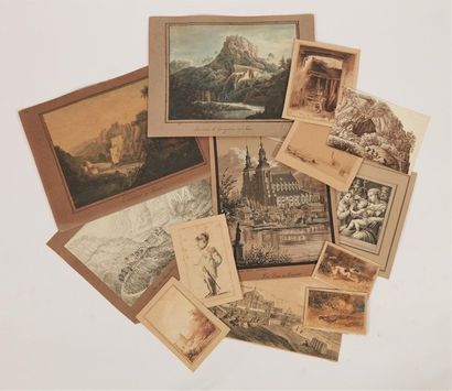 Ensemble de treize dessins représentant des...