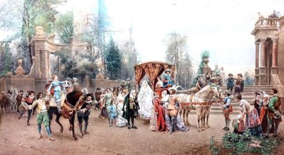 Grande gravure rehaussée d'après C. DETTI...