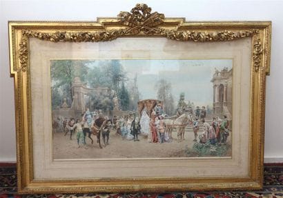 Grande gravure rehaussée d'après C. DETTI...