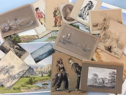 Ensemble de vingt-deux gravures et dessins...