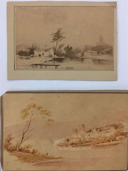 Ensemble de vingt-deux gravures et dessins...