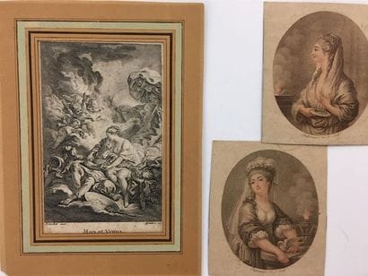 Ensemble de vingt-deux gravures et dessins...