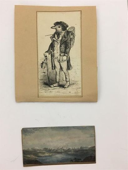 Ensemble de vingt-deux gravures et dessins...