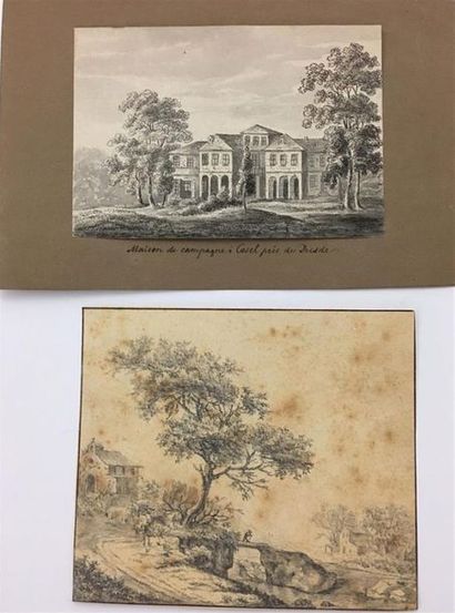 Ensemble de vingt-deux gravures et dessins...