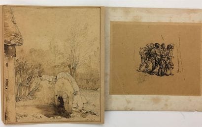 Ensemble de vingt-deux gravures et dessins...