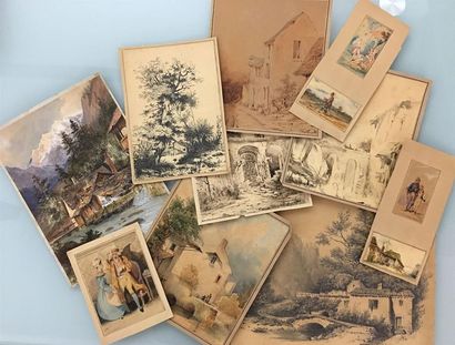 Ensemble de douze dessins représentant des...