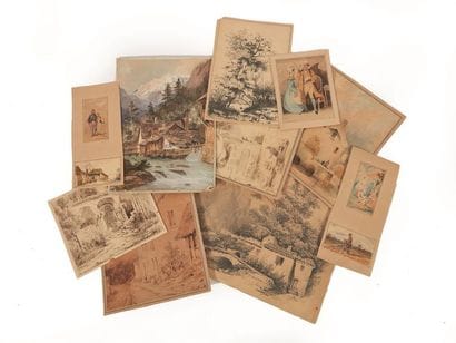 Ensemble de douze dessins représentant des...
