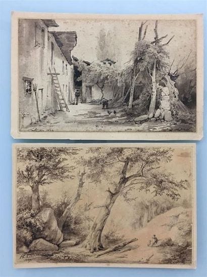 Ensemble de quatre dessins :
- ENFANTIN....