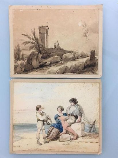 Ensemble de quatre dessins :
- ENFANTIN....