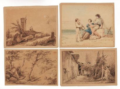 Ensemble de quatre dessins :
- ENFANTIN....