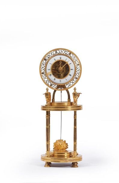 Pendule squelette circulaire en bronze ciselé...