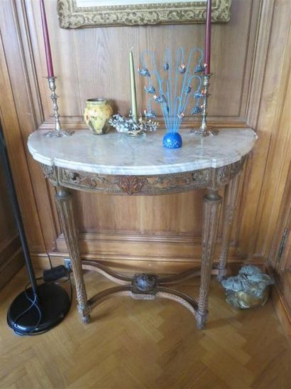 Petite console demi-lune en chêne naturel...