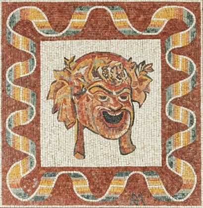 Plaque en mosaïque représentant une tête...