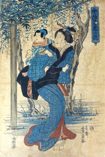 Japon. Cinq estampes Dont Hokusai, Kunisada,...